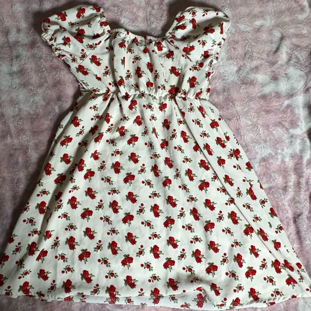 Charming Red Floral Kids Dress - Picture 2 of 4